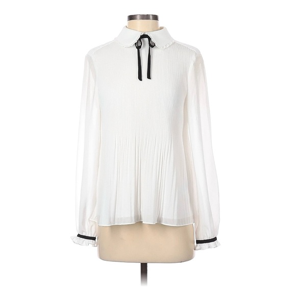 Ted Baker White Long Sleeve Blouse with Peter Pan Collar and Tie Front - Picture 1 of 4
